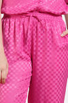 Zivame Checkered Sheen Woven Pyjama Set - Pink Yarrow — thumbnail 6